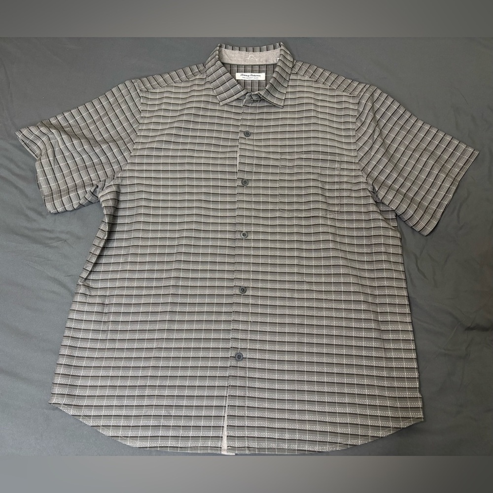 Men’s Tommy Bahama The Coconut Point Woven Button Up Short sleeve Shirt Grey XL